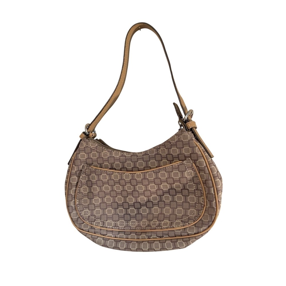 Vtg 90s y2k Nine west‎ purse Brown Geometric mini handbag leather trim casual